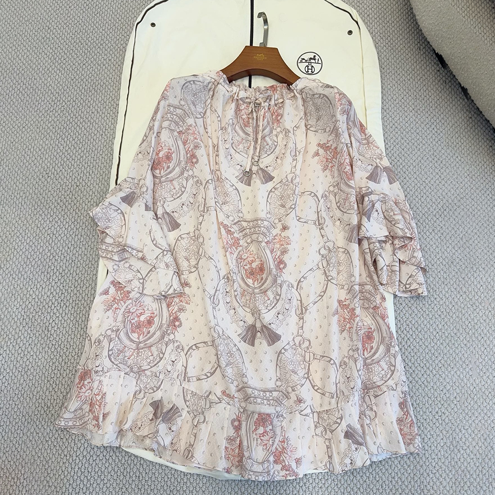 Designer pink Clothing Hermès Cherry Blossom Pink Silk Dark Pattern Jacquard Dress #388602 | Nigo Office
