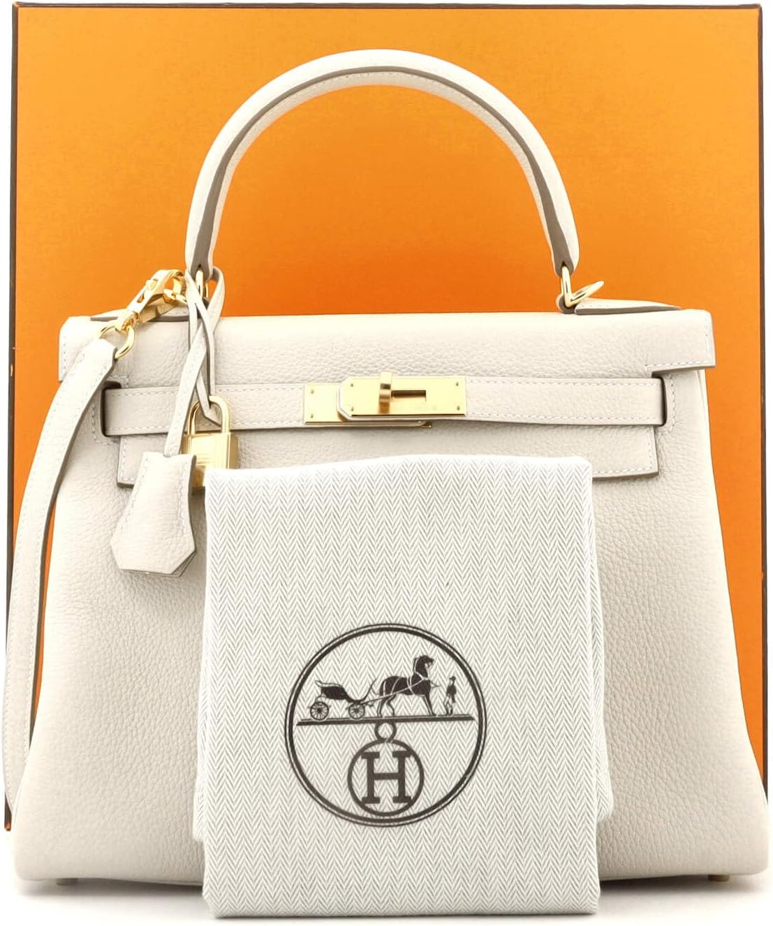 Hermès, Pre-Loved Kelly Handbag Light Togo with Gold Hardware 28, Craie