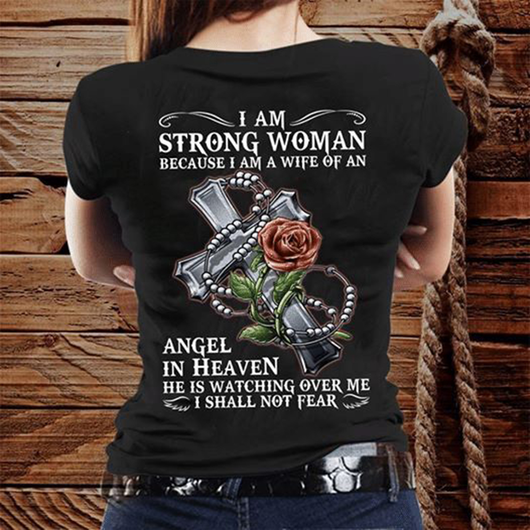 I Am A Strong Woman Because I Am A Wife Of An Angel Rose Cross VersionPrint Women's T-Shirt