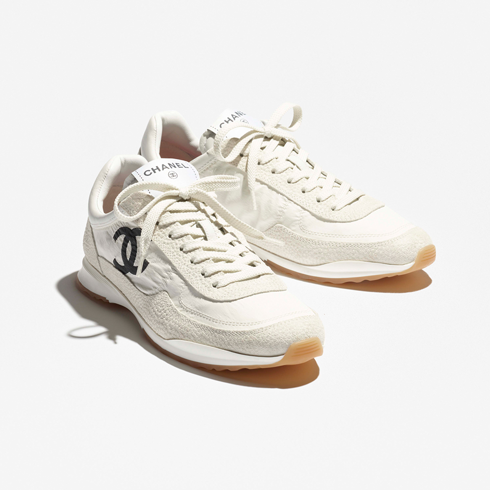Chanel black Shoes Chanel Sneakers Fabric Embossed Suede Calfskin White Black #379143 | Nigo Office
