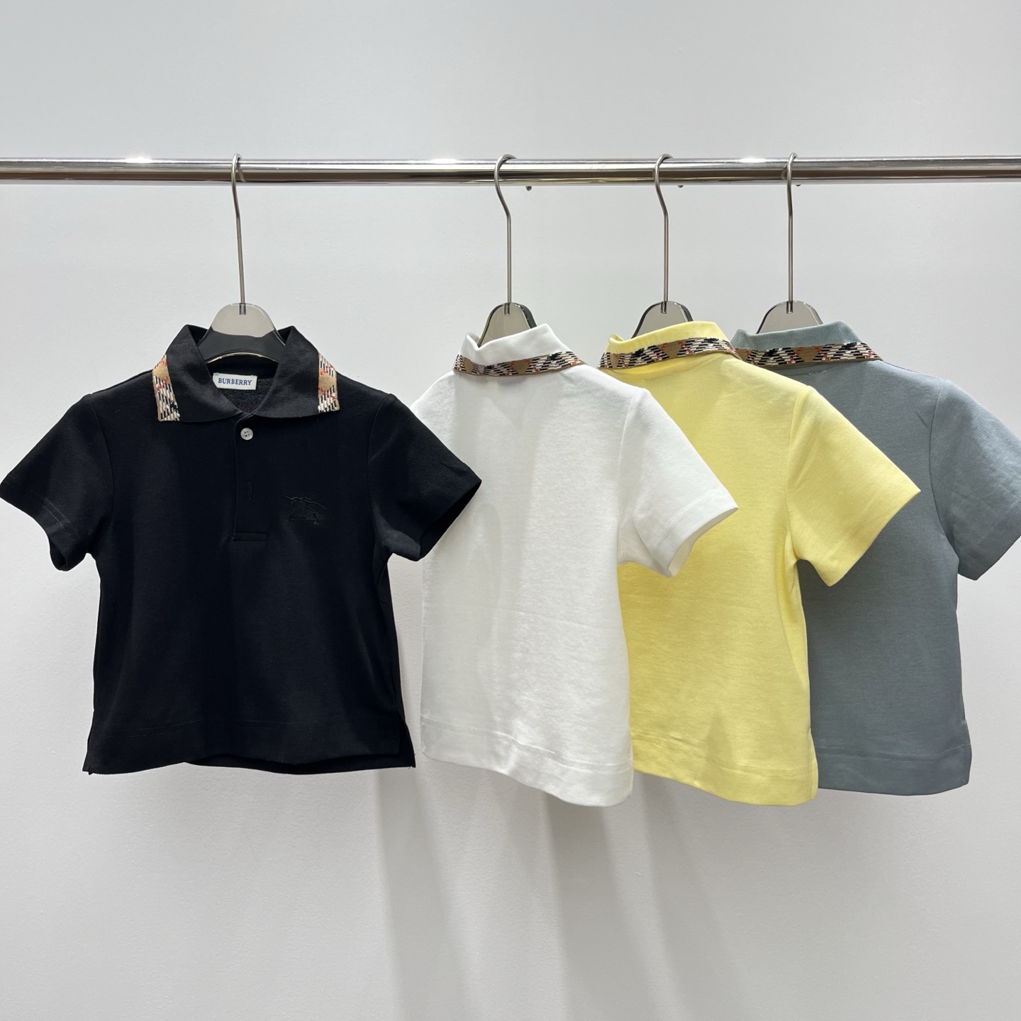 Burberry Unisex Kids Multi Color Vintage Check Collar Short Sleeve Pique Polo Shirt Boys Girls Breathable Summer Top Sizes 100-160