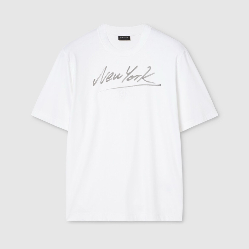 Gucci Sparkling Silver Signature Round Neck T-shirt #384956