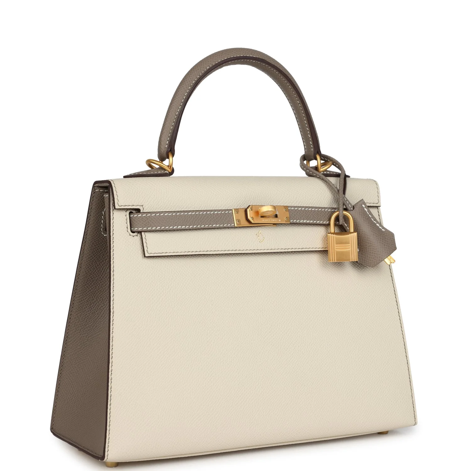 Hermes Special Order (HSS) Kelly Sellier  Craie and Gris Asphalte Epsom Brushed Gold Hardware