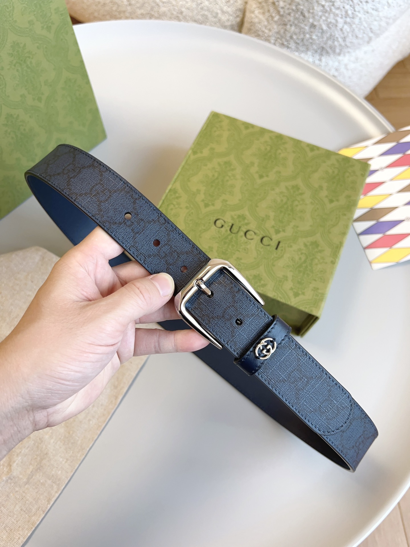 [TOP] GUCCI GG Belt 3.5cm - Blue - 711 Luxury