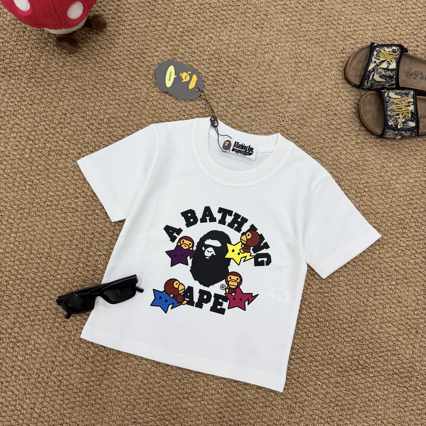 Bape Unisex Kids White Ape Head Colorful Star Baby Milo Graphic Short Sleeve T-Shirt Boys Girls Sizes 90-150