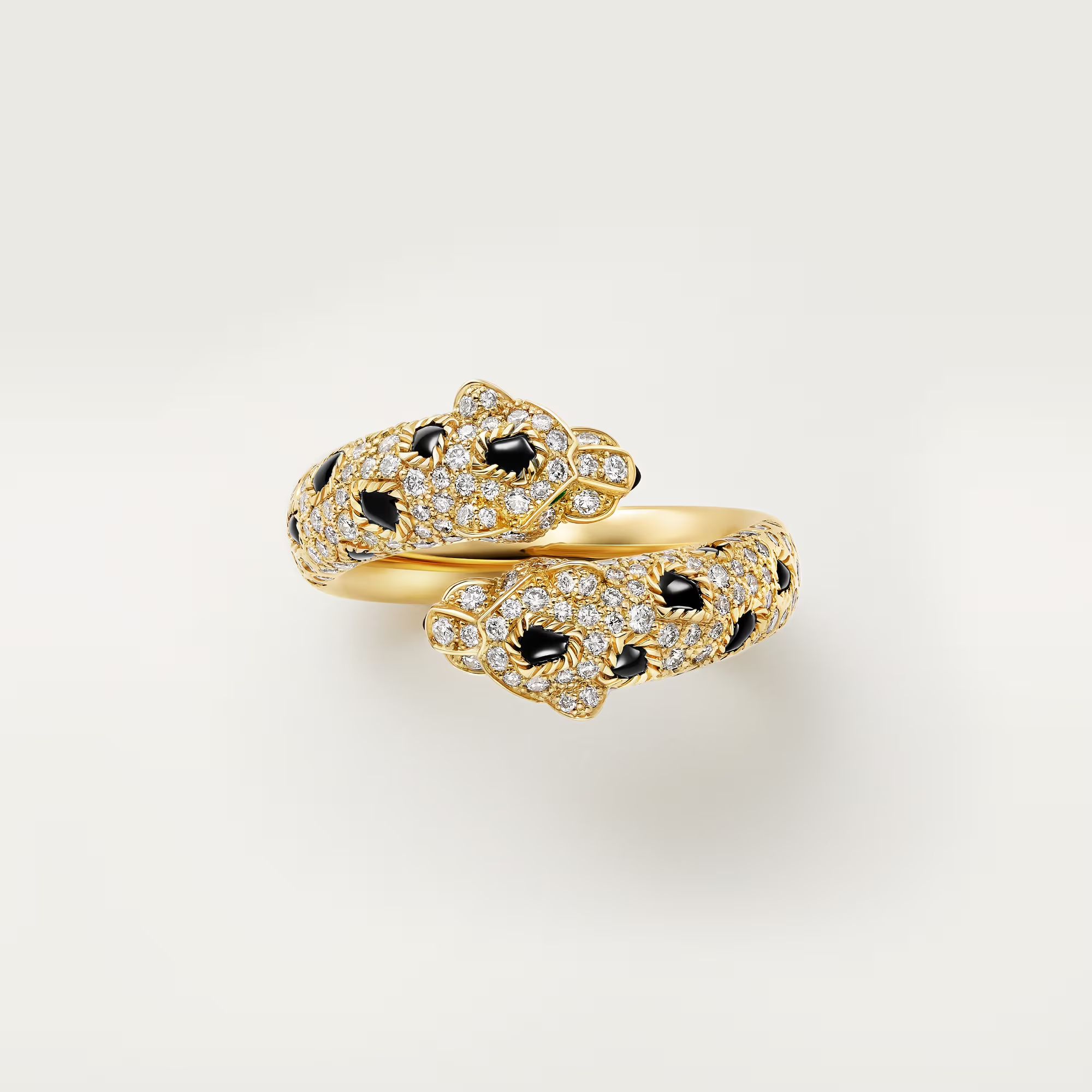 Carty Panther Motif Ring, Yellow Gold, Double Head ,Semi-Paved