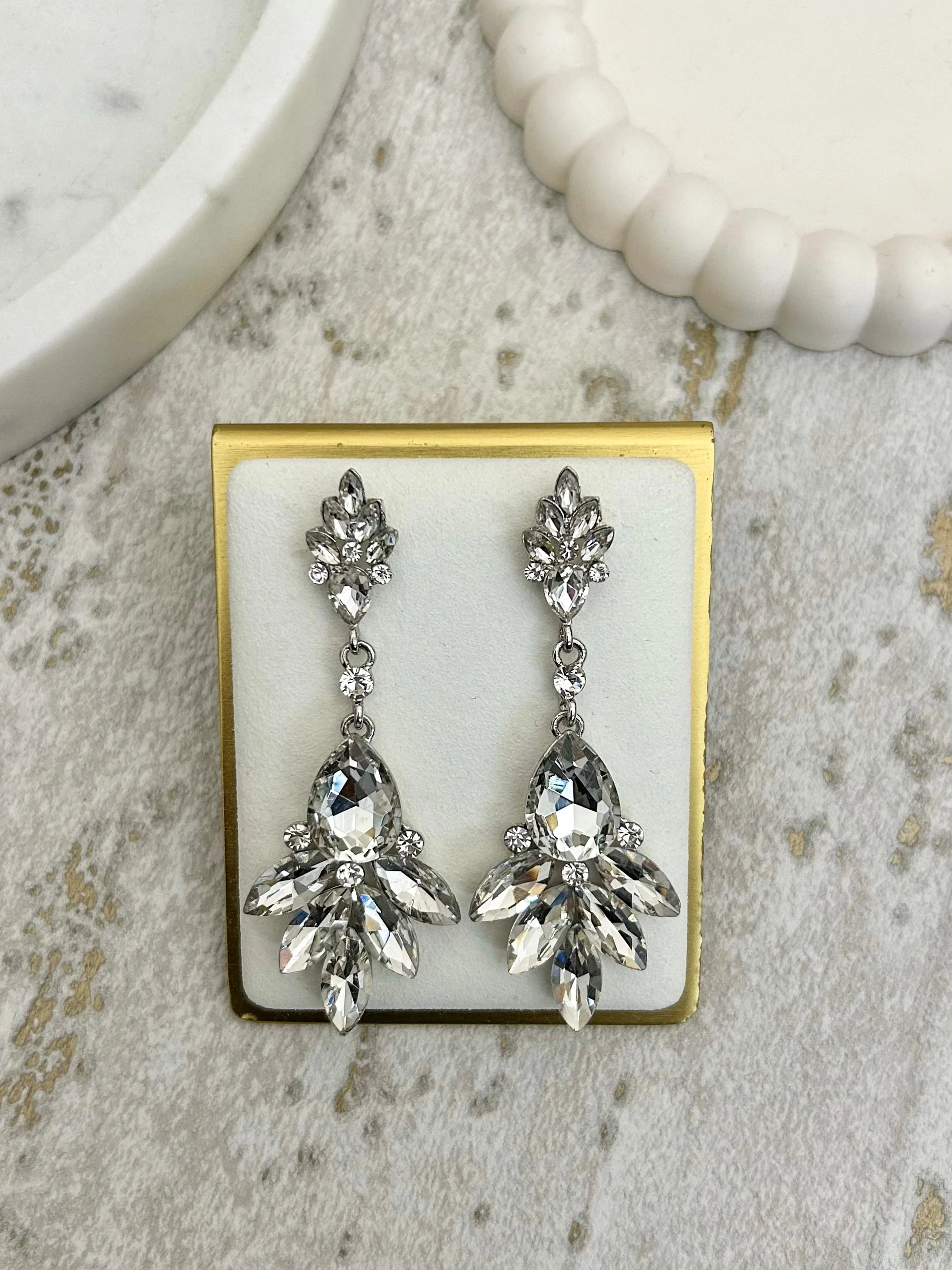 Silver Diamante Fan Droplet Earrings