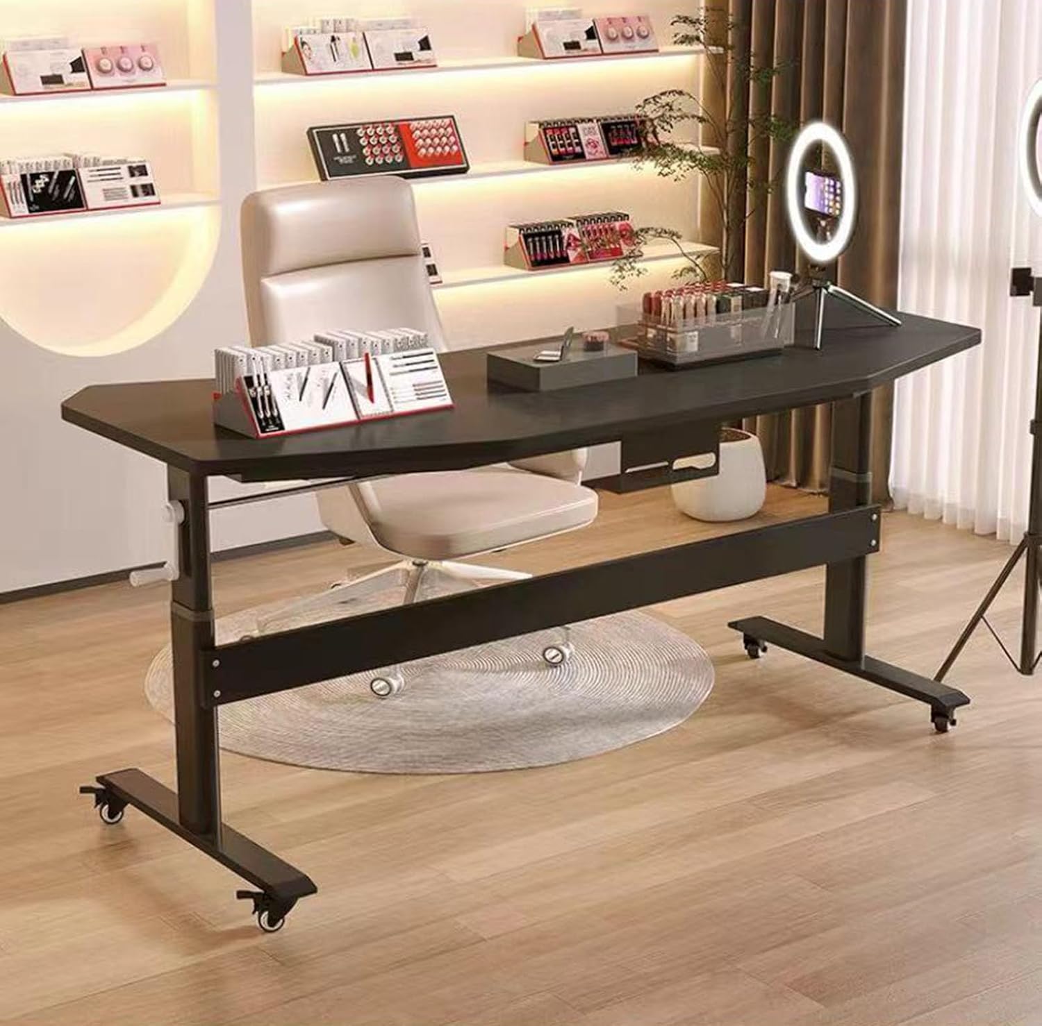 PRUJOY E-sports Table Desktop Computer Table Home Study Table Live Broadcast Table,Ergonomic Lifting Live Broadcast Table (Black)