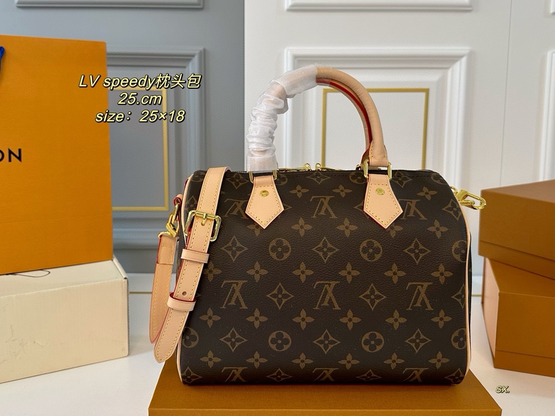Louis Vuitton Speedy Boston Pillow Bag Canvas Brown with Gold-tone Hardware (Replica)
