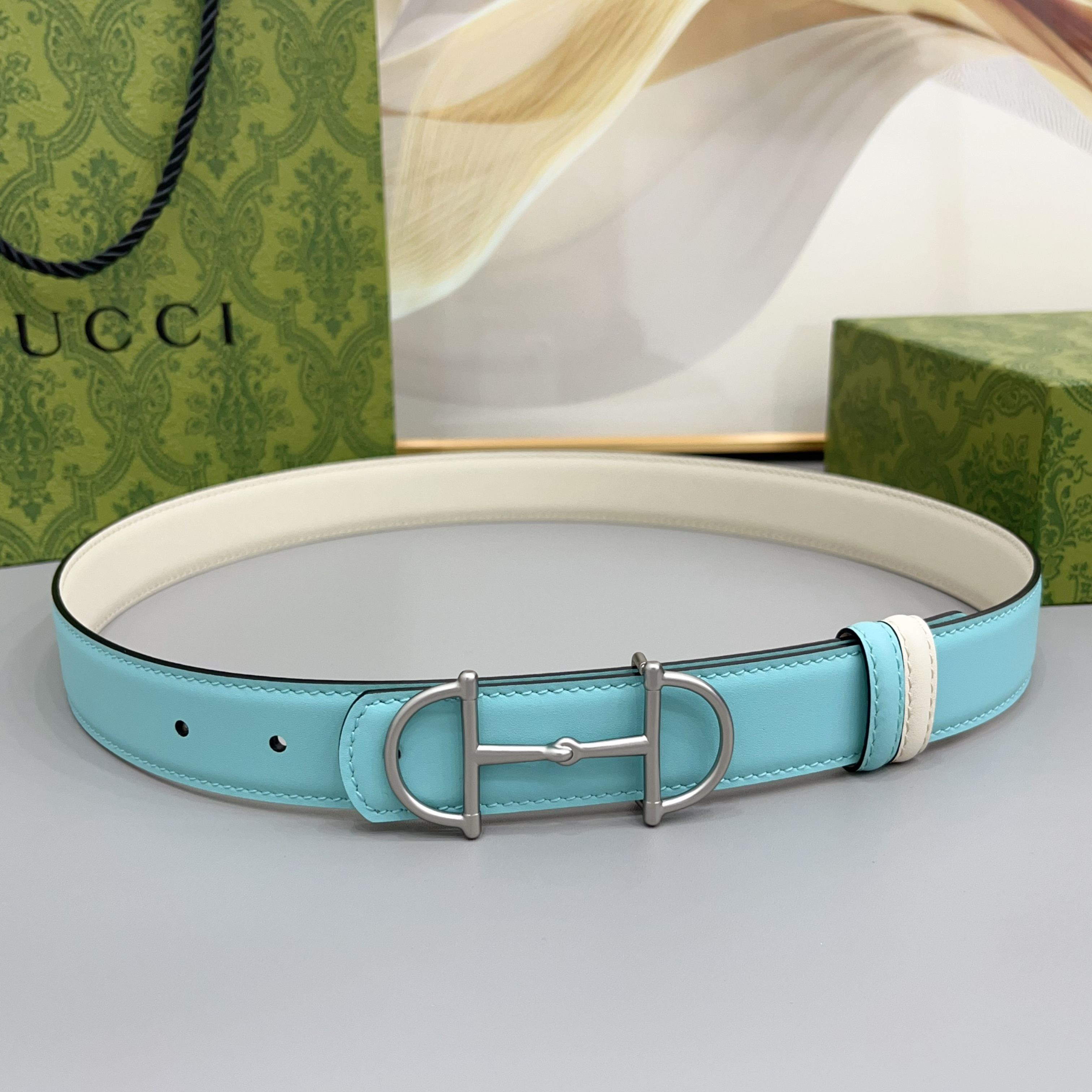 [TOP] GUCCI  Belt 3 cm - Blue - 711 Luxury