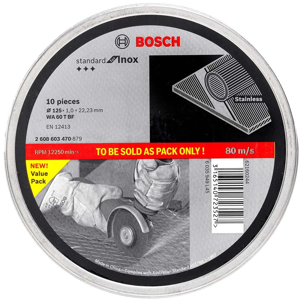 BOSCH 125 x 1.0mm Steel & Stainless Cut Off Disc - STANDARD for INOX - 10 Piece 2608603470