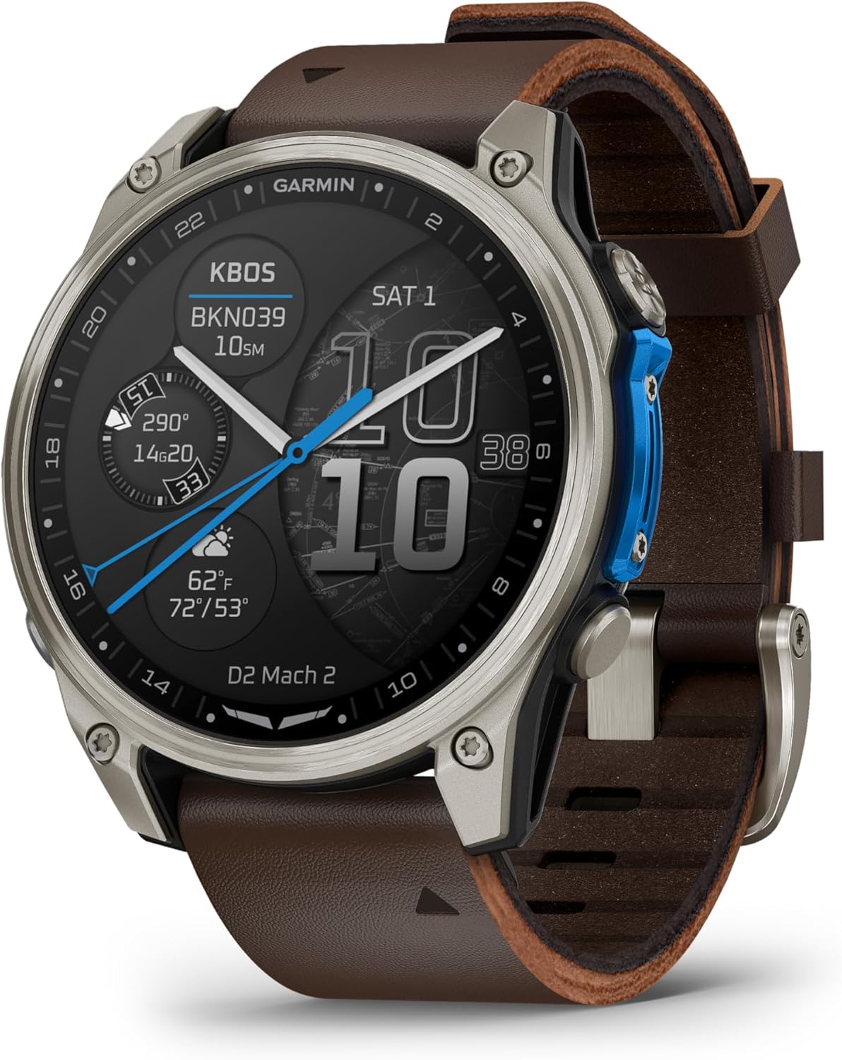 Garmin D2™ Mach 2 – 51 mm, Premium Aviator Smartwatch with GPS, Advanced Flight Maps, LED Flashlight, Built-in Microphone/Speaker for Calls and Texts, Carbon Gray DLC Titanium with Titanium Bracelet