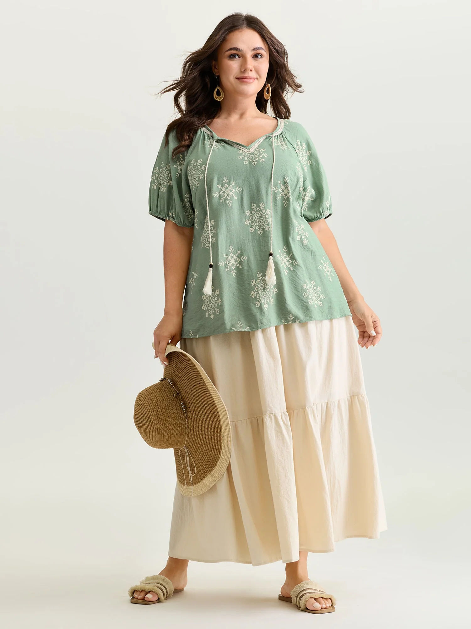 Boho Print Puffy Sleeve Blouse