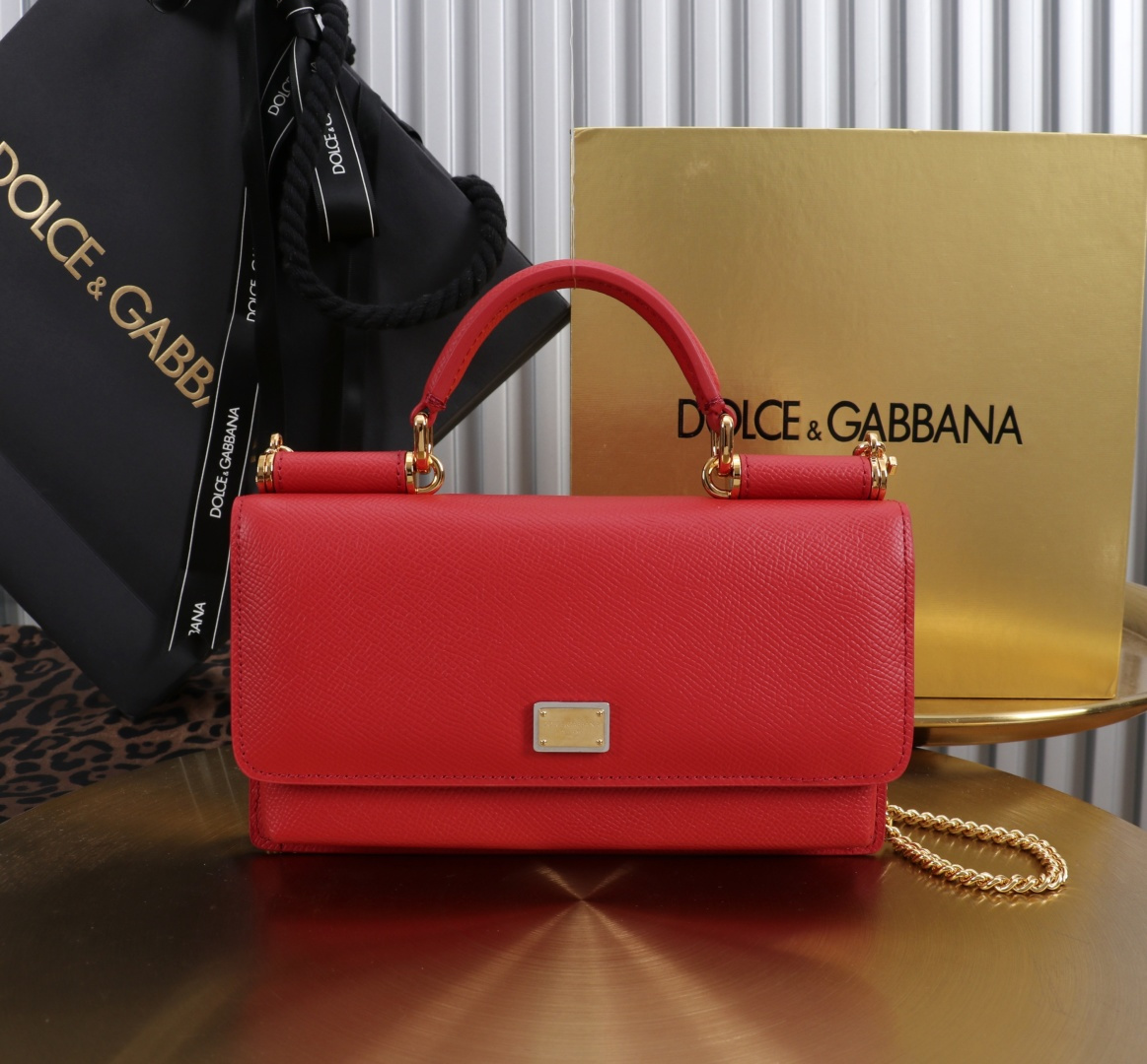 [TOP] Dolce & Gabbana D&G Bag Palm Print Cowhide Bag 20x11x3cm - Red - 711 Luxury