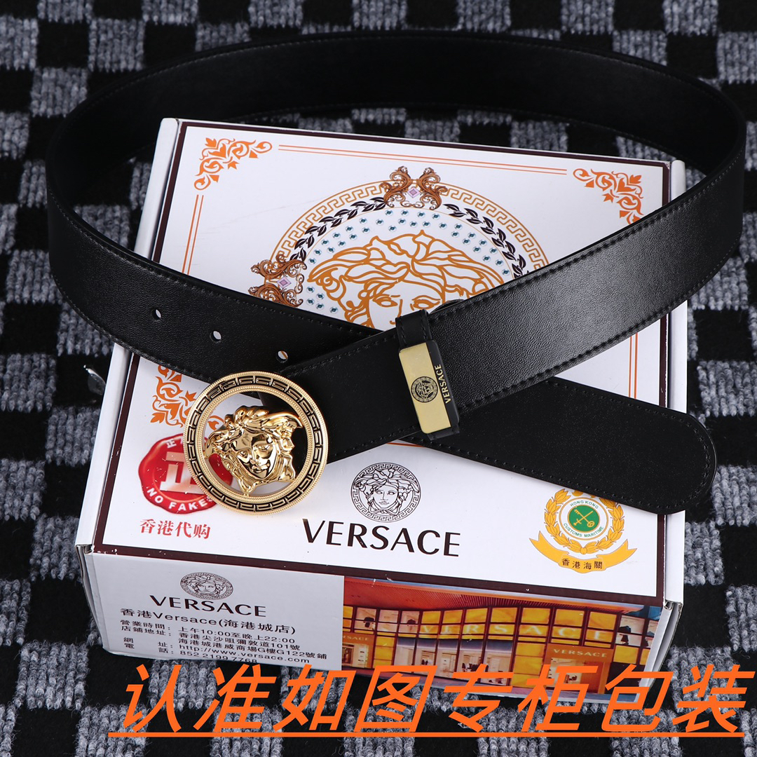[TOP] VERSACE Men's Belt 3.8 cm - Black - 711 Luxury