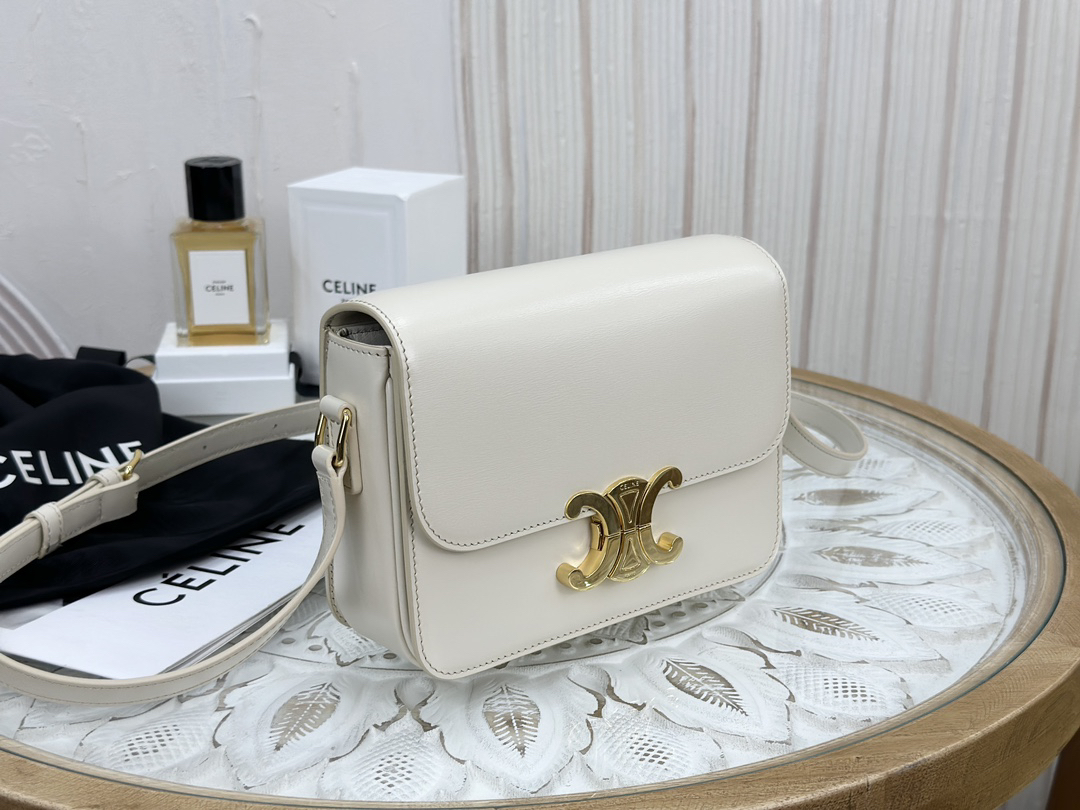 [TOP] CELINE Triomphe Bag Box Leather 18.5x14x6cm - White - 711 Luxury
