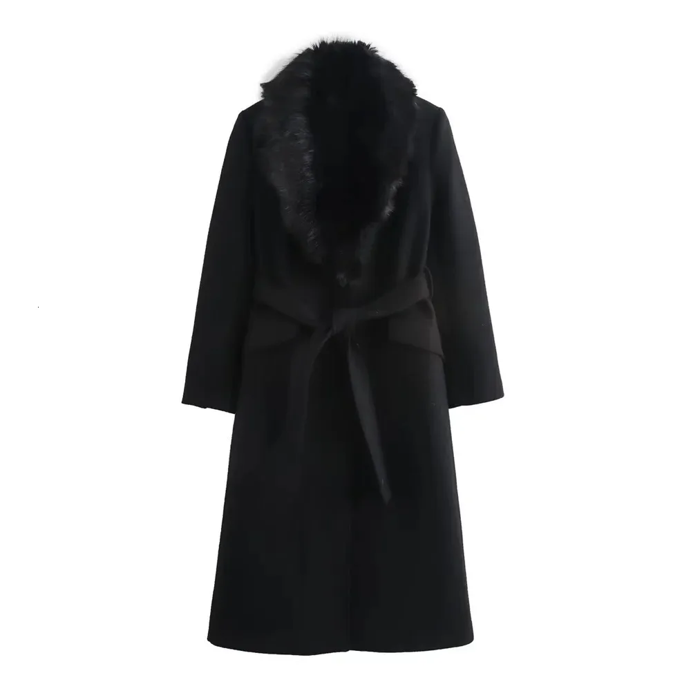 Women's Long Sleeve Lapel Single Breasted Coat with Belt Pocket - Warm Winter & Autumn Outerwear