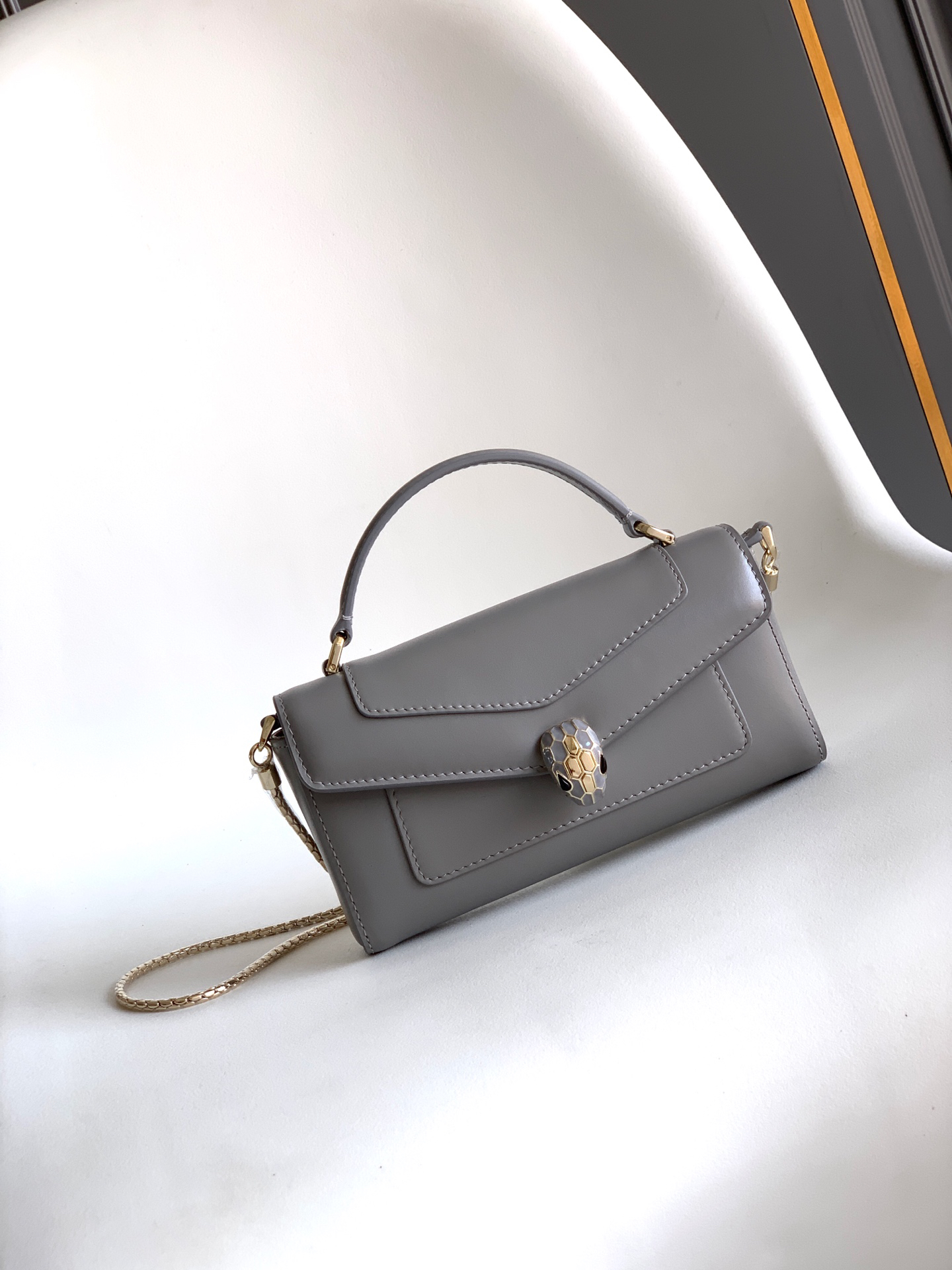 [TOP] BVLGARI Sernti Forever Bag Calfskin 19x10x3.5cm - Gray - 711 Luxury