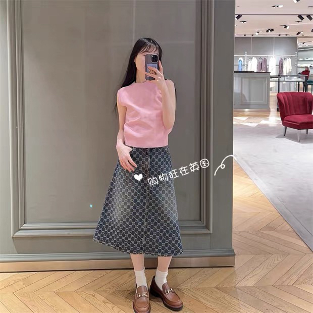 [TOP] GUCCI Jacquard Crew Neck Sleeveless Vest Top - Pink