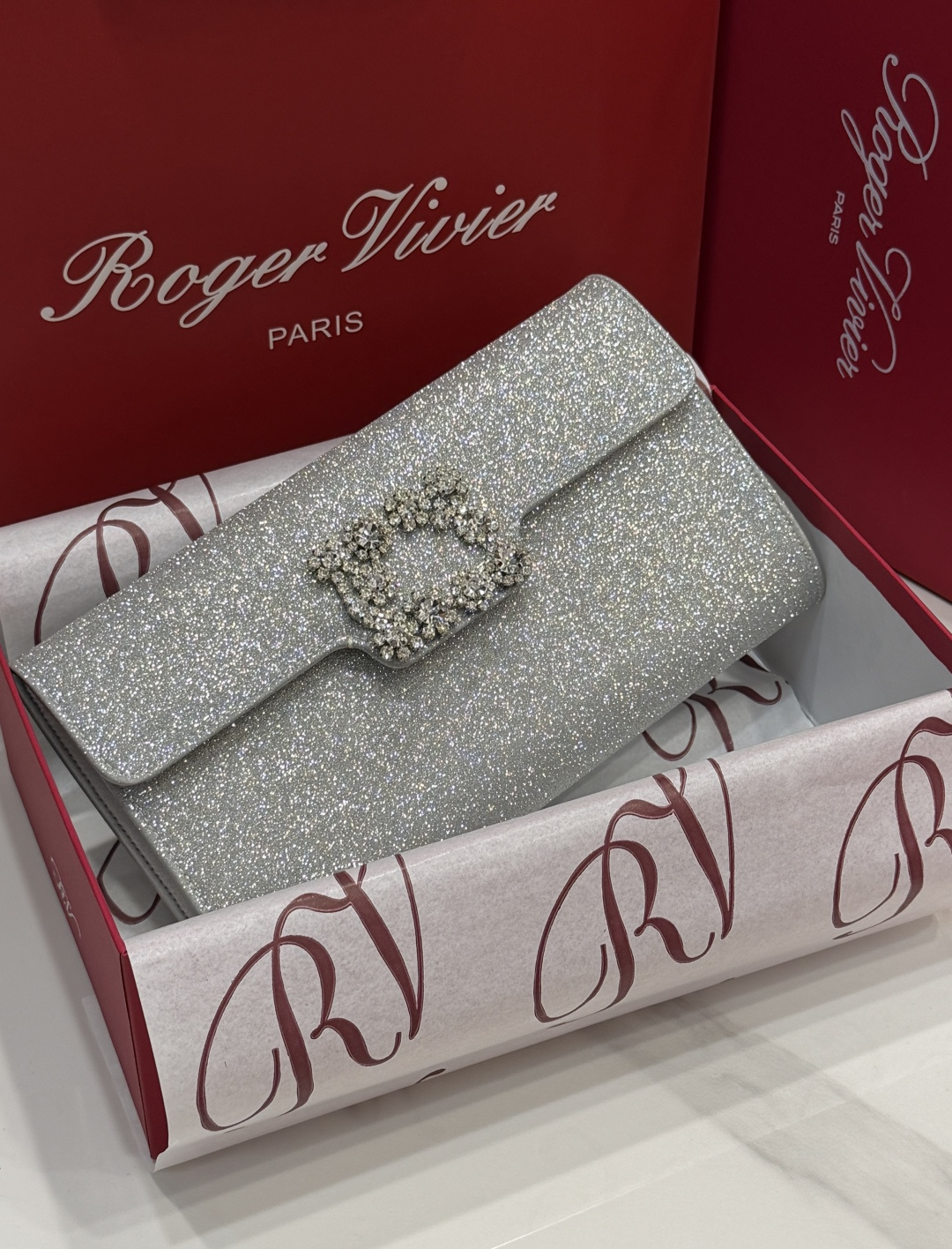 [TOP] ROGER VIVIER Diamond  Bag  24-13-3 CM - Sliver - 711 Luxury
