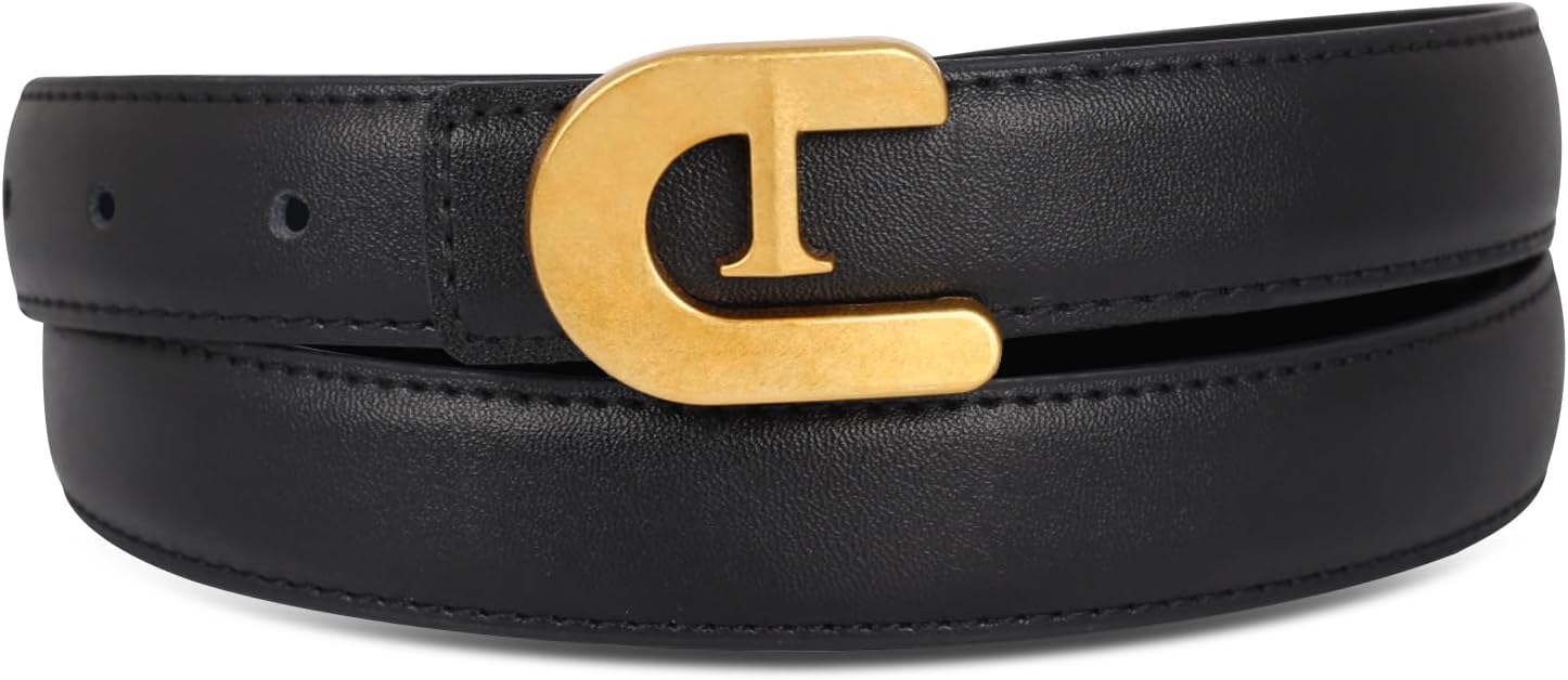 LFHC Women's Leather Belts for Jeans - Fashion Waist Belt with Classic Gold Buckle, Adjustable for Dresses, Pants, Coats