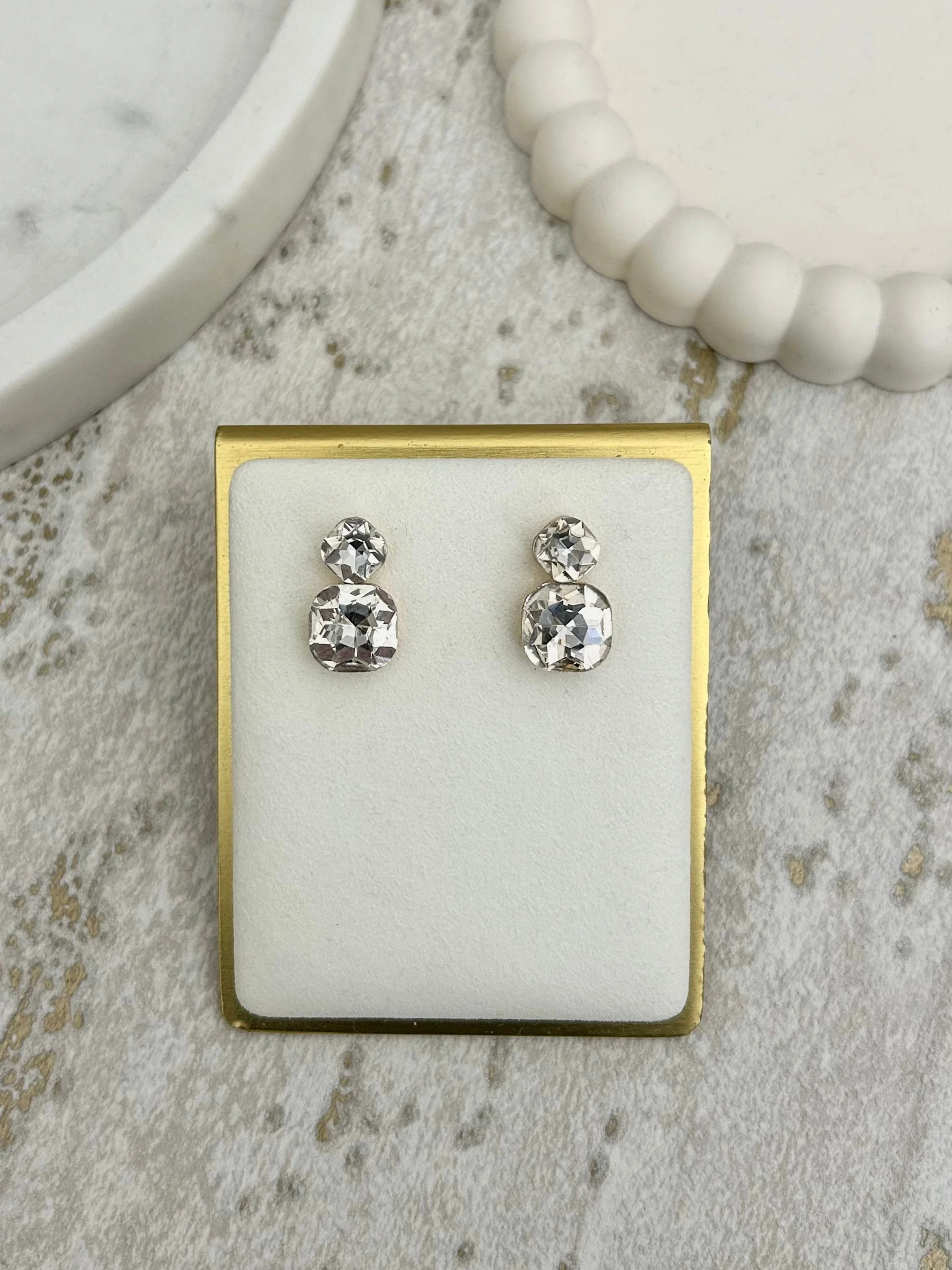 Square Diamante Drop Stud Earrings (2 Colours)