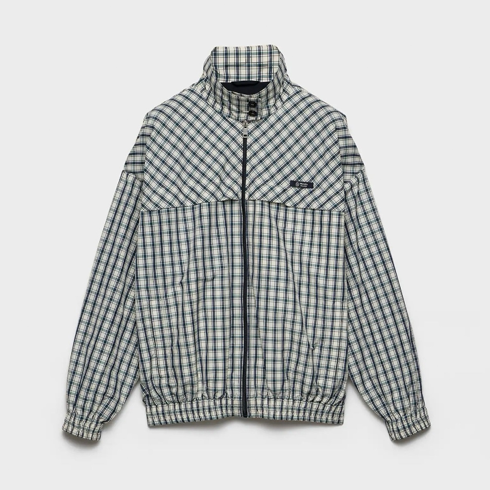 Prada Checked Poplin Jacket and Ivory Blue Full Checked Chambray Skirt #383036