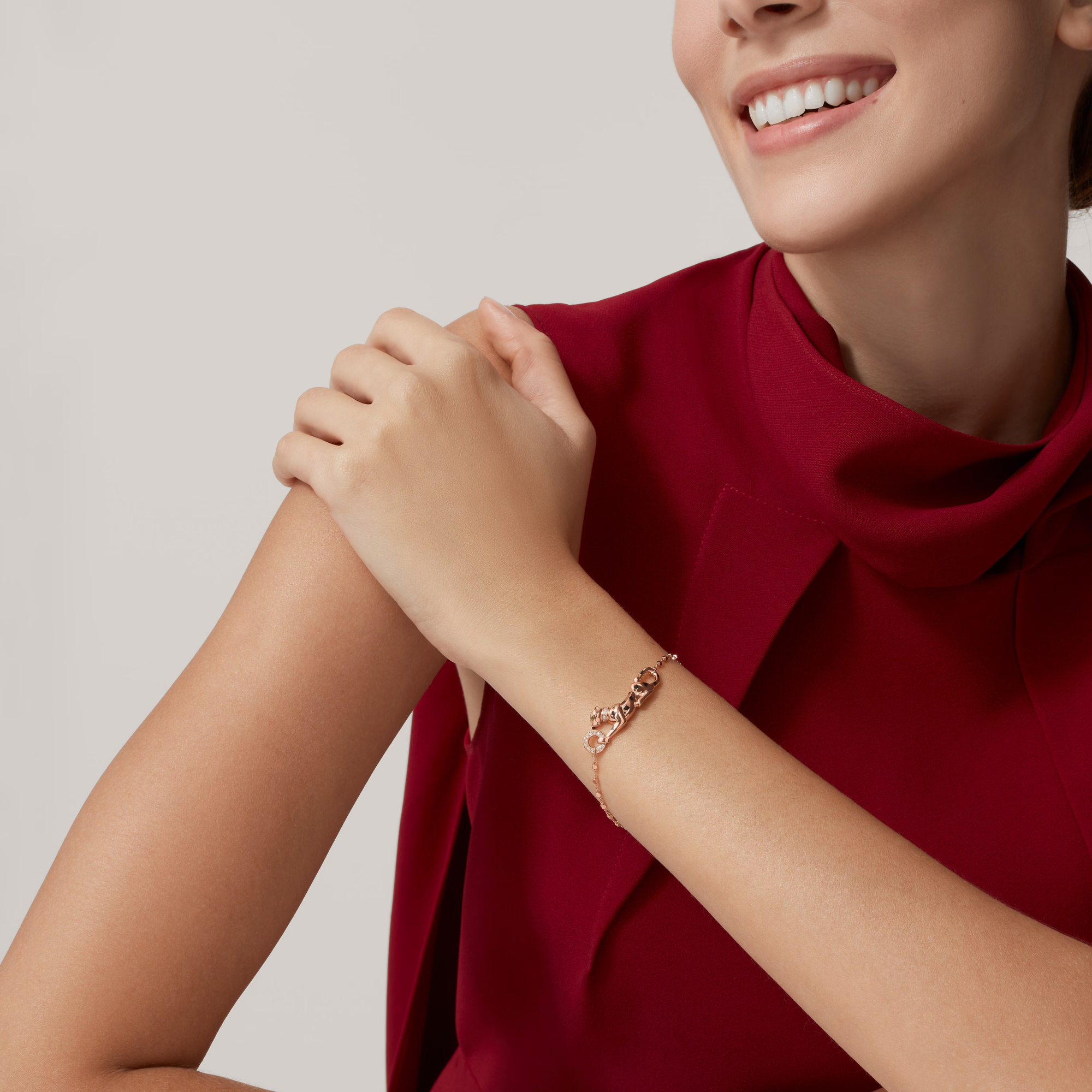 Carty Panther Motif Bracelet, Rose Gold, Chain Moissanite