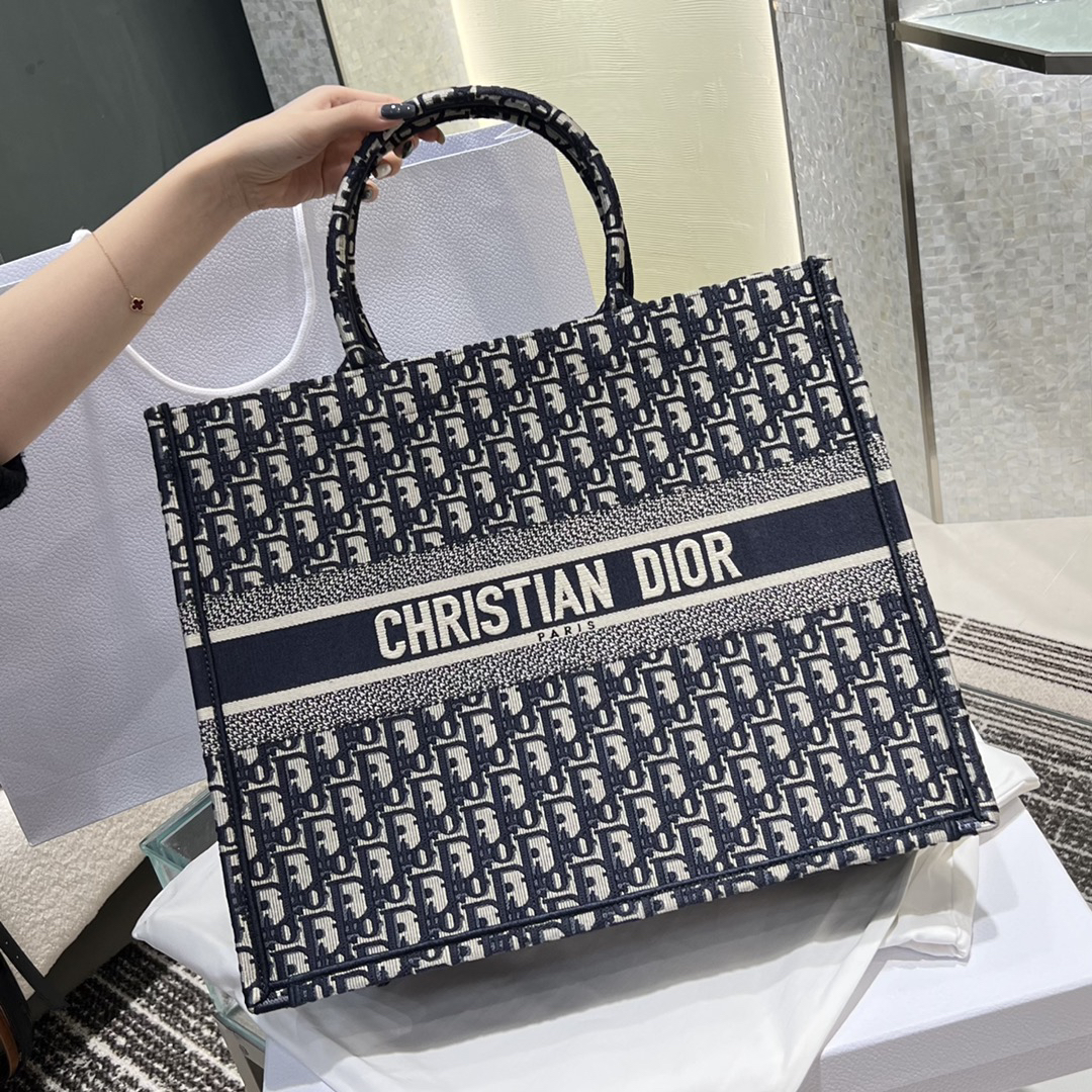 [TOP] Christian Dior Book Tote Bag 26cm/36cm/42cm - Navy Blue - 711 Luxury