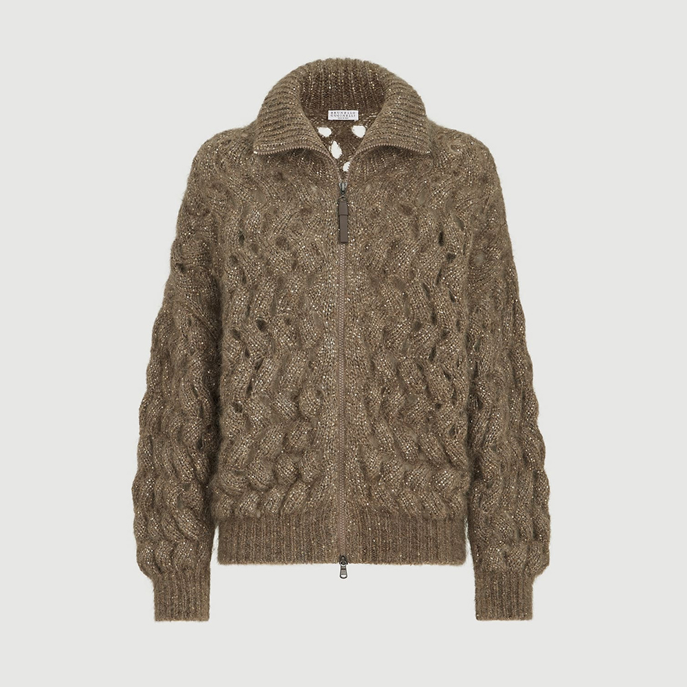 Brunello Cucinelli Clothing Brunello Cucinelli Dazzling Zigzag Cables Cardigan in Mohair and Wool #395882 | Nigo Office
