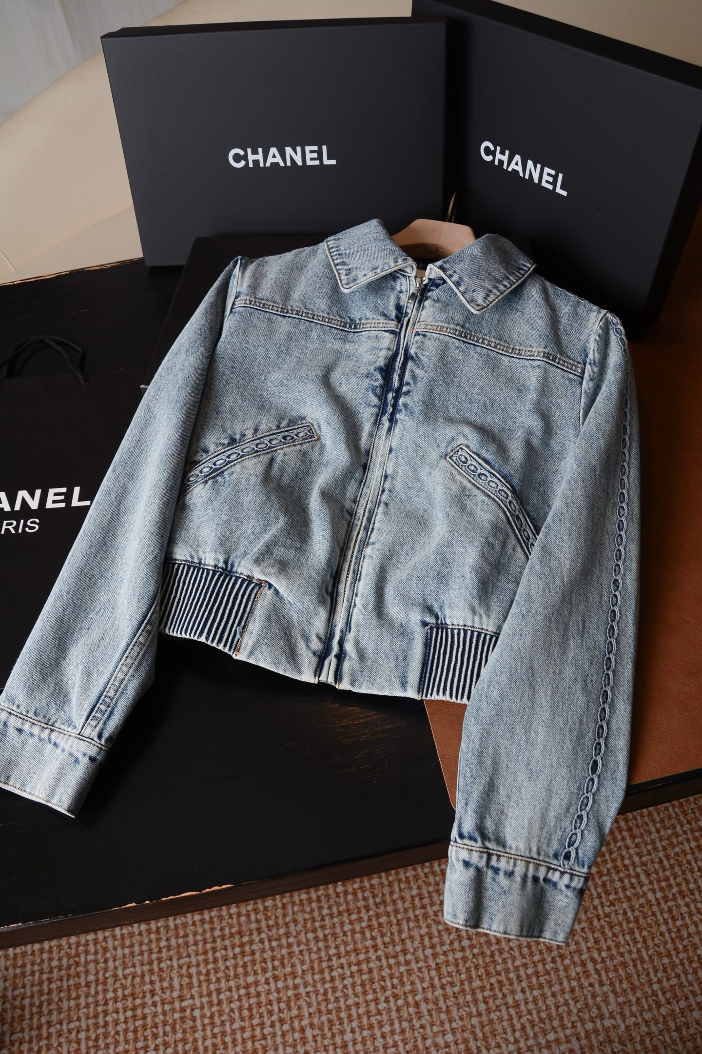 CHANEL Blouson Embroidered Denim #389371