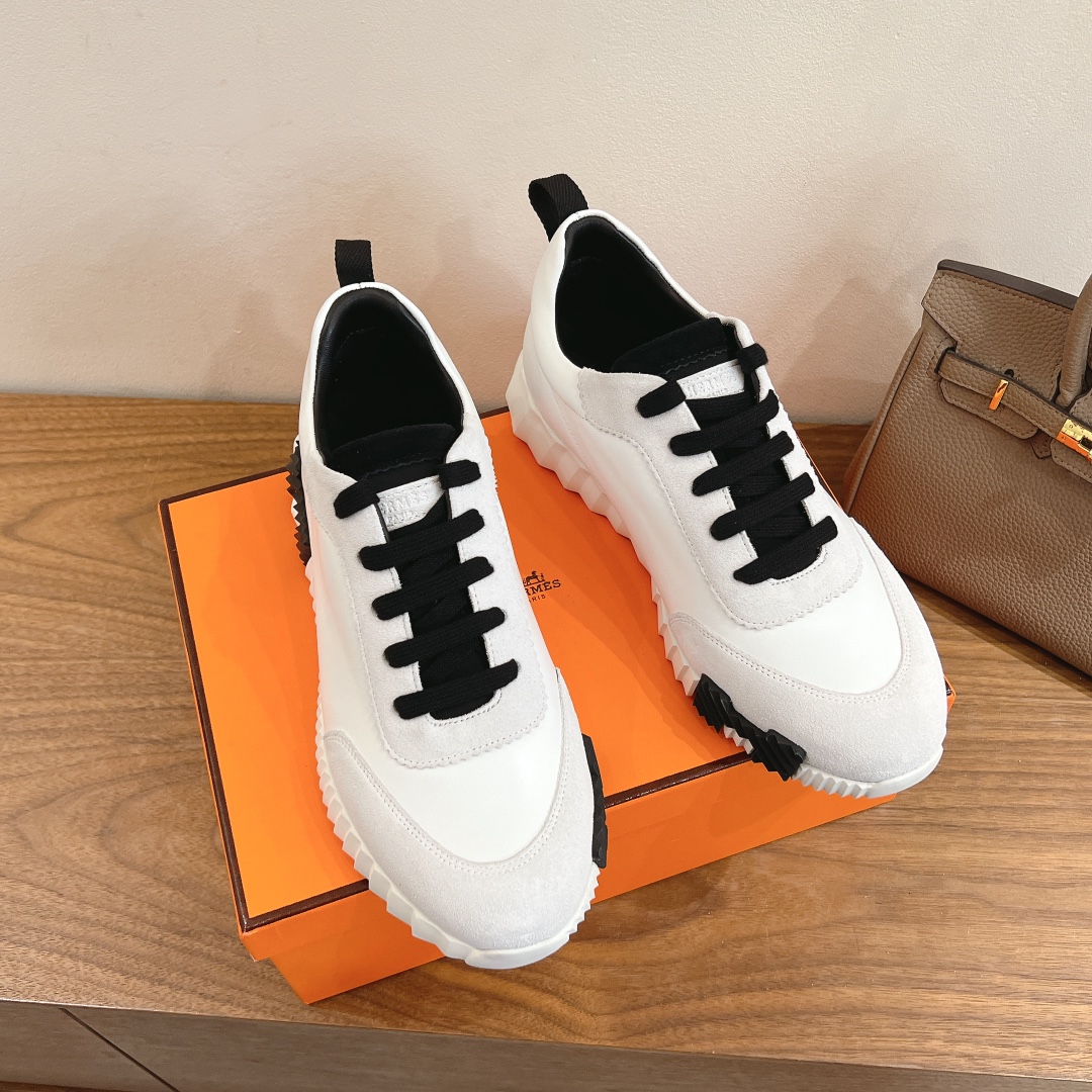 [TOP] HERMES Men's/Women's Casual Shoes - White and Black - 711 Luxury
