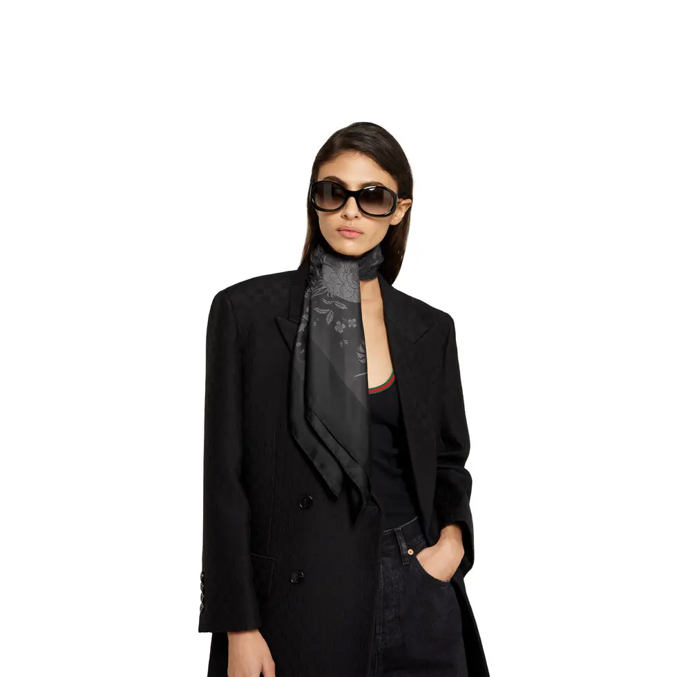 [TOP] GUCCI Silk Scarf 90x90cm - Black