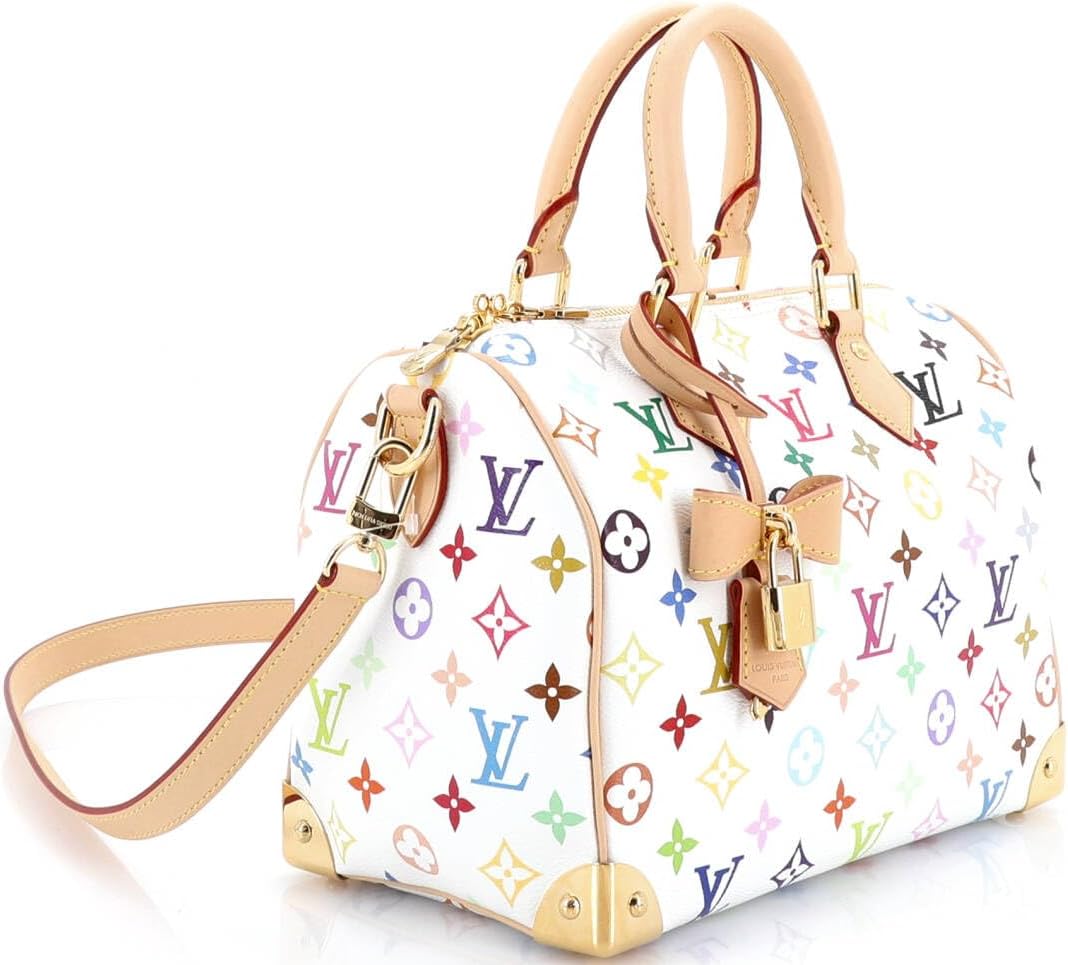 Louis Vuitton, Pre-Loved x Takashi Murakami Speedy Soft Bandouliere Bag Monogram Multicolor 25, White