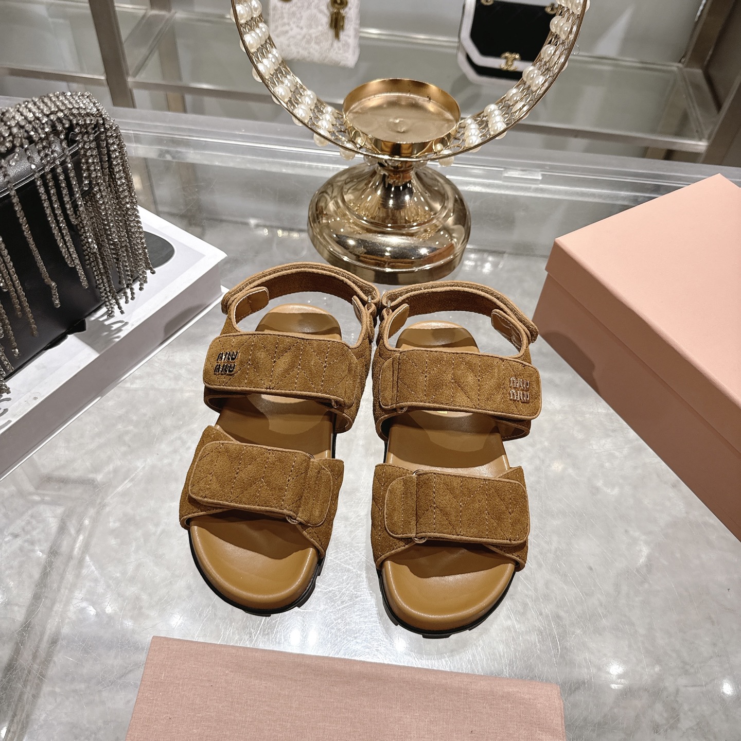 [TOP] Miu Miu Cowhide Sandals - Brown - 711 Luxury