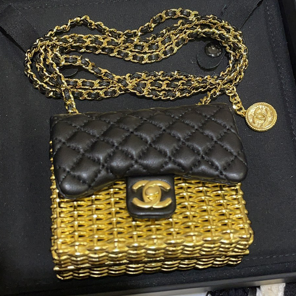 Chanel black Bag Chanel Black Diamond Lambskin Metallic Braid Mini Evening Bag #385821 | Nigo Office