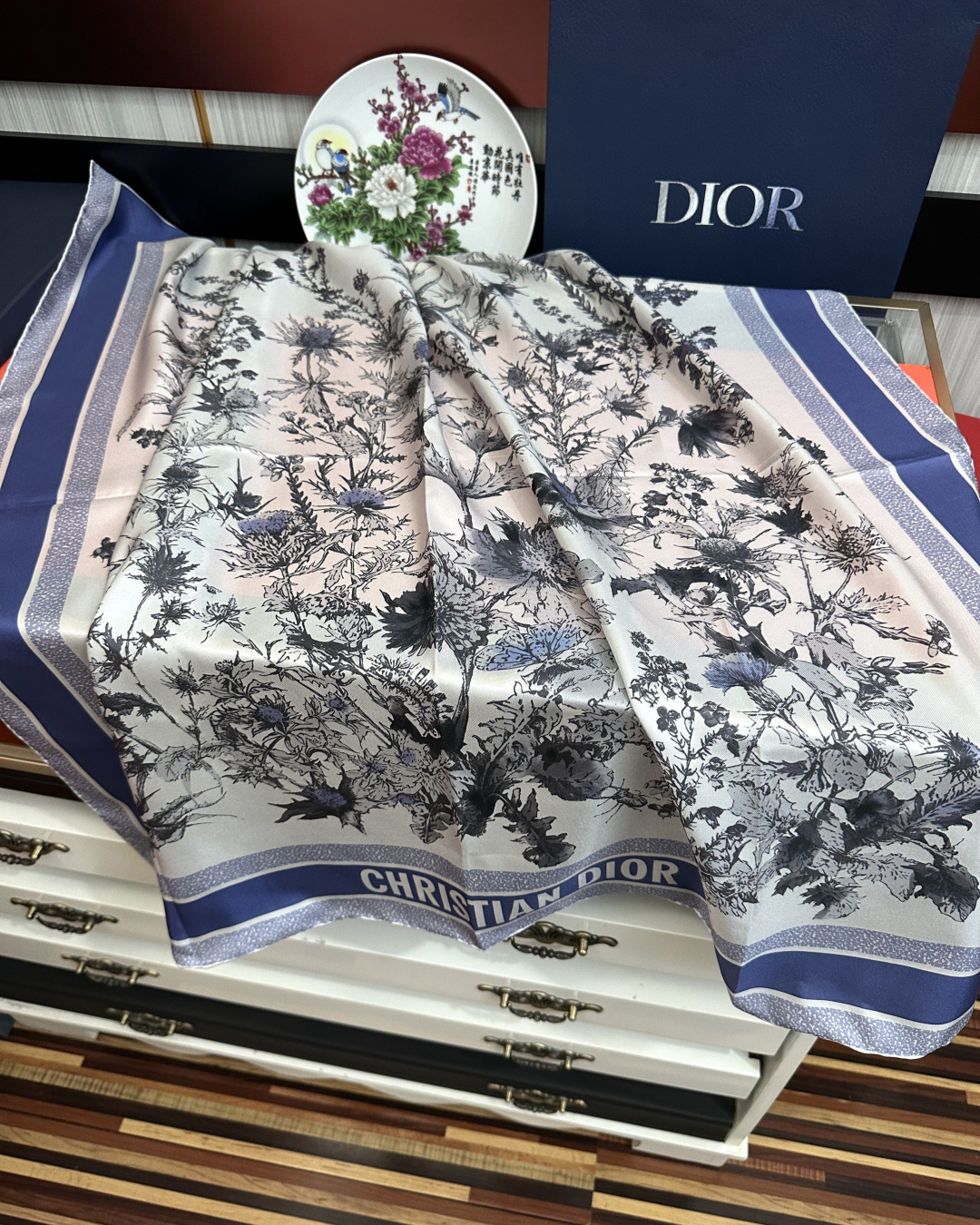 [TOP] Christian Dior Silk Scarf 90x90 cm - Blue - 711 Luxury