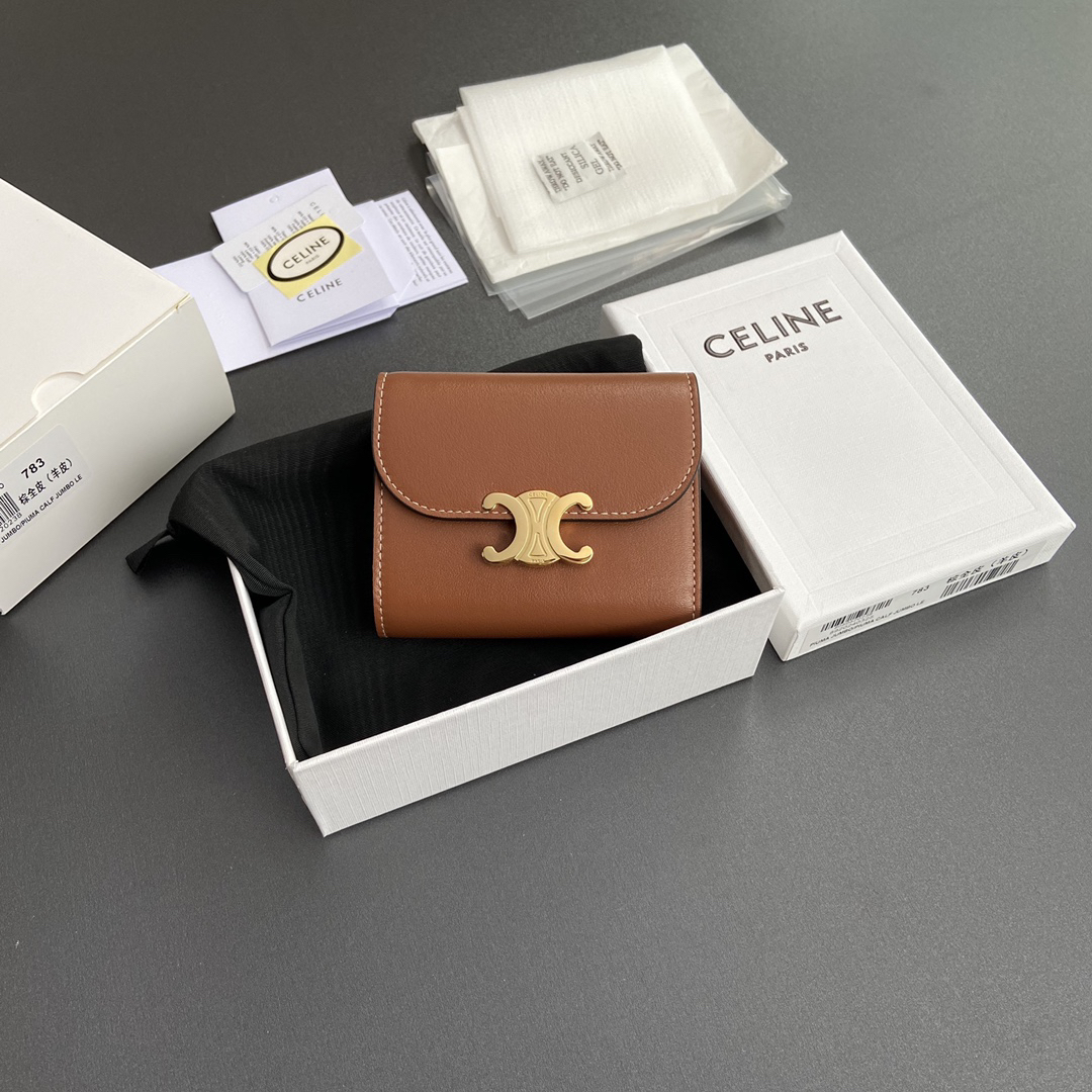 [TOP] CELINE Triomphe Logo Wallet 10.5-9-3cm - Brown - 711 Luxury