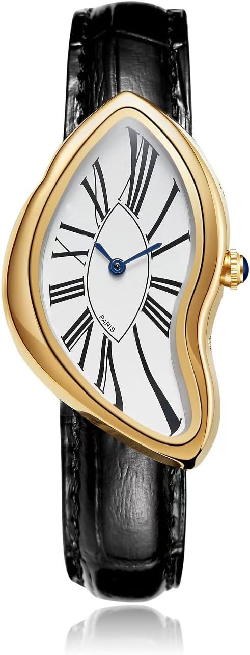 Gosasa Creative Melting Luxury Watch for Men Women Stylish Analog Quartz Wristwatch with Genuine Leather Strap, Roman Numeral Dial, Waterproof, Business Casual Dress Watch