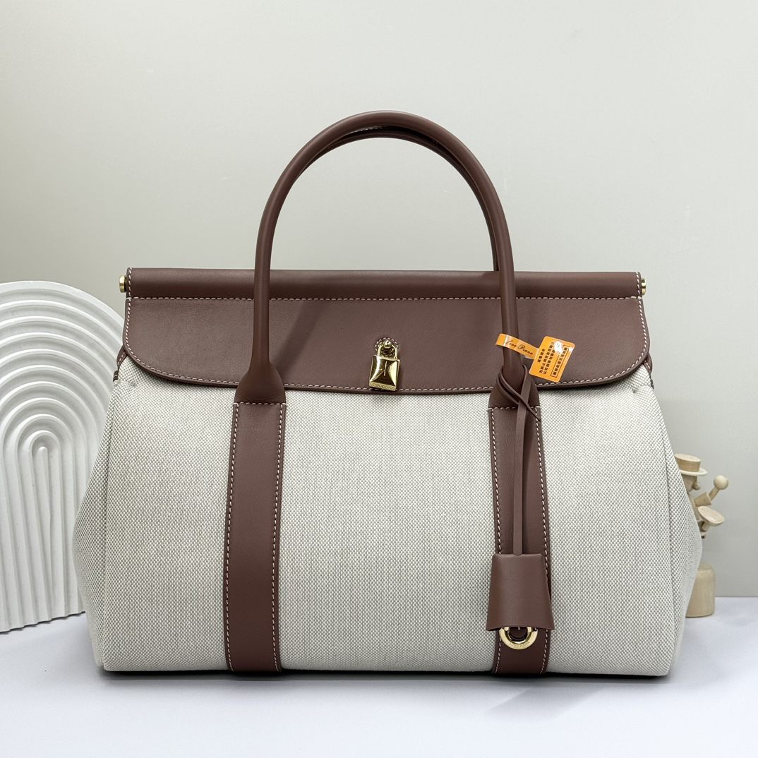 [TOP] Loro Piana Loom Bag Canvas 33x23x18cm - Beige and Brown - 711 Luxury