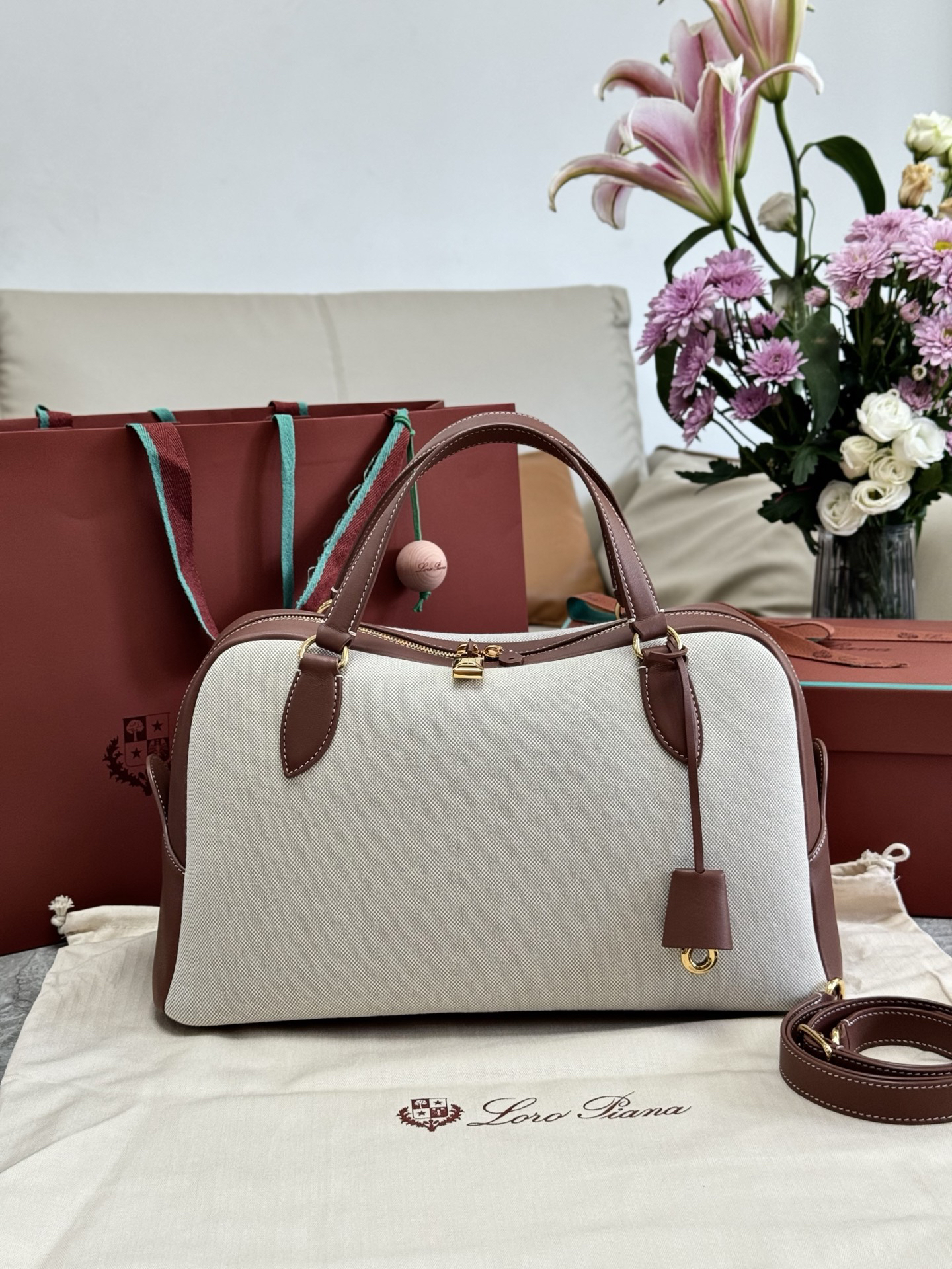 [TOP] Loro Piana Needle Bag Canvas 38x22x16cm - Beige and Brown - 711 Luxury
