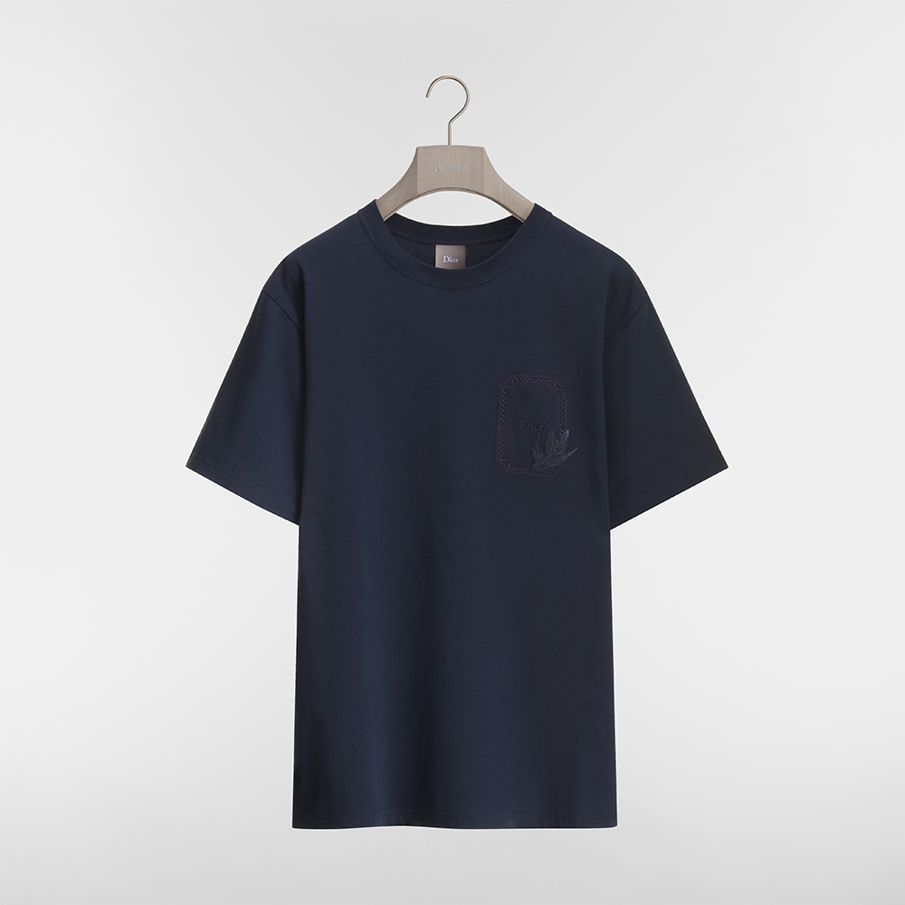 Dior blue Clothing DIOR T-shirt Dior Médaillon Colibri taglio comodo Jersey di cotone blue#393615 | Nigo Office