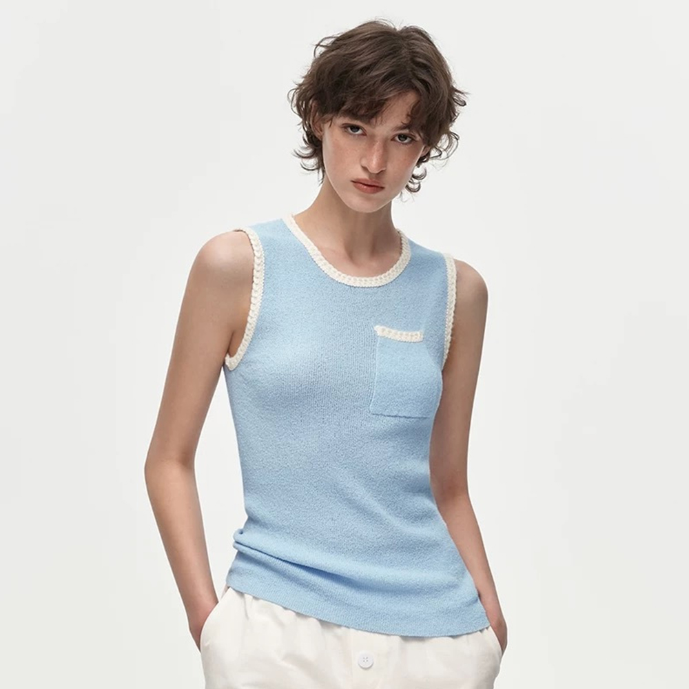 PRADA Sky Blue Embroidered Cotton Tank Top #381466