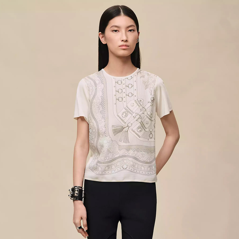 Hermès Aux Champs en Fleurs Raye Short-sleeve Sweater #383436