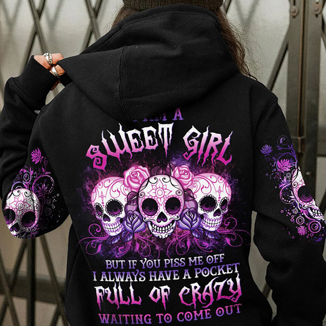 I AM A SWEET GIRL SUGAR SKULL PRINTED Women's Hoodie
