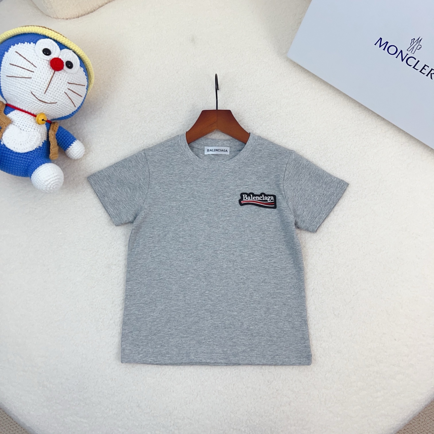 Balenciaga Unisex Kids Patch Logo Crew Neck Short Sleeve T-Shirt Cotton Modal Boys Girls Summer Tee Sizes 90-170