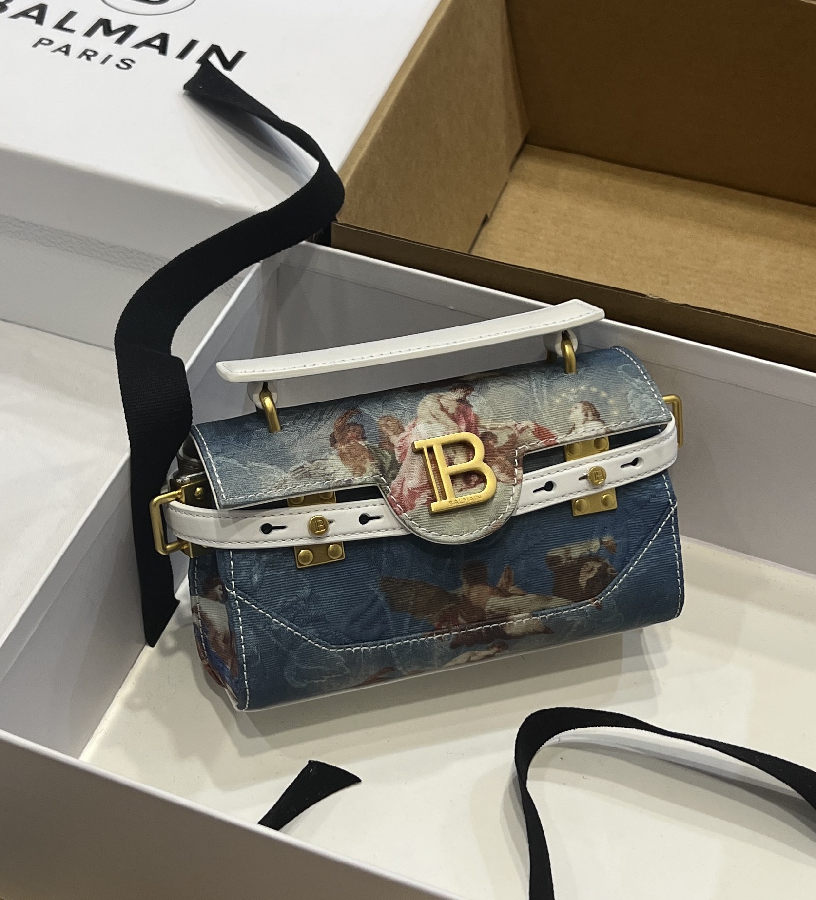 [TOP] BALMAIN Canvas Embroidered Leather Patch Bag 19*12*7.5 cm - White - 711 Luxury