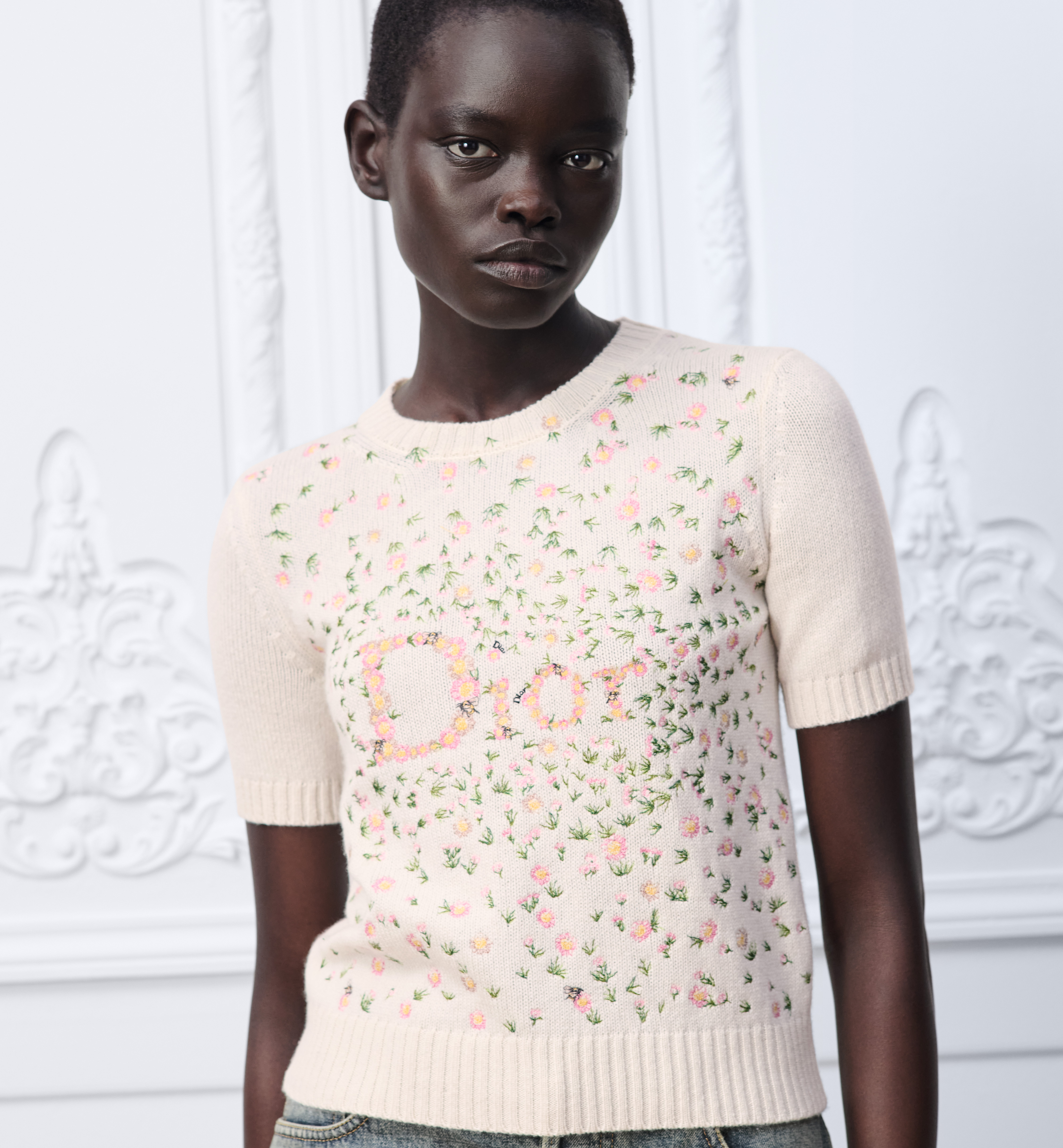 Dior multicolor Clothing DIOR Short-Sleeved Embroidered Sweater Multicolor Daisy Garden Cashmere Knit #377735 View 2 | Nigo O
