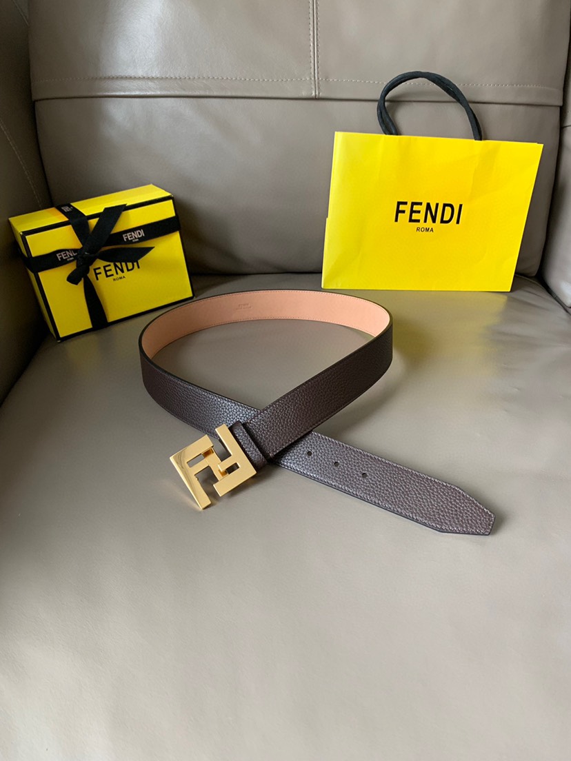 [TOP] FENDI Men's Belt Cowhide 4cm - Brown and Pink - 711 Luxury