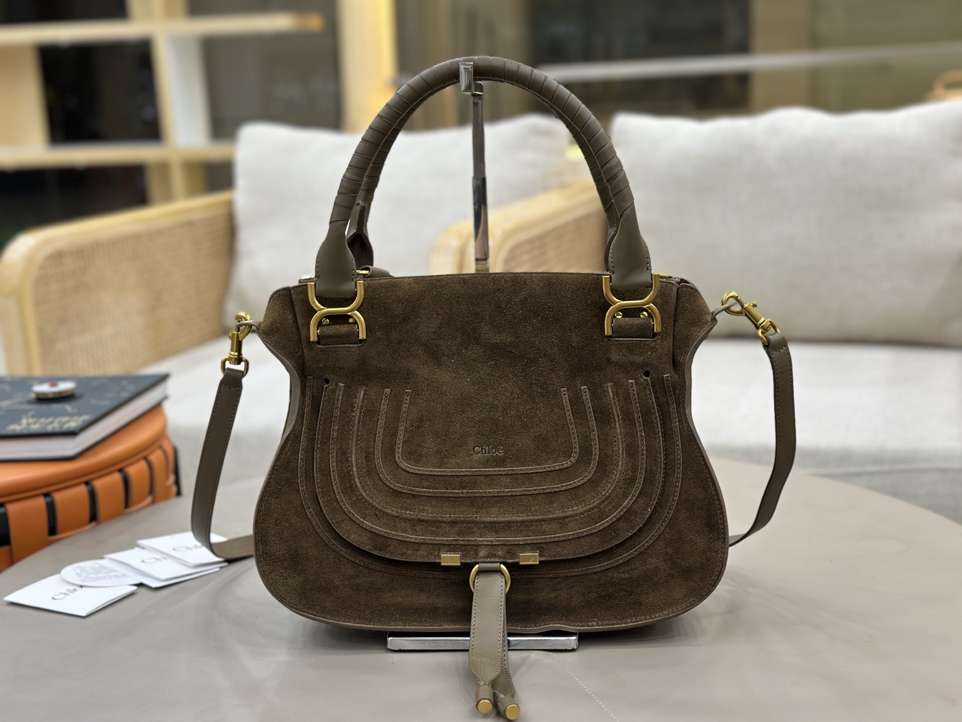 [TOP] Chloe Marcie Bag Suede Leather 36*28*12cm - Green - 711 Luxury